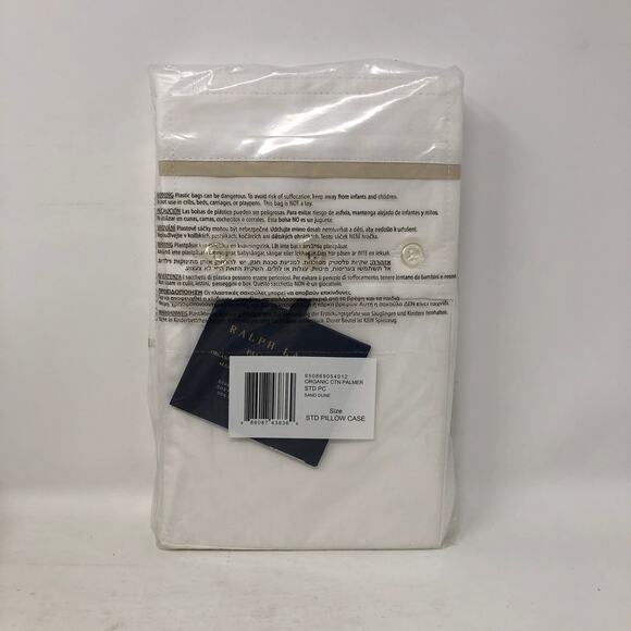 Ralph Lauren Palmer Organic Cotton Percale 2 Standard Pillowcases Sand Dune New - Picture 1 of 9